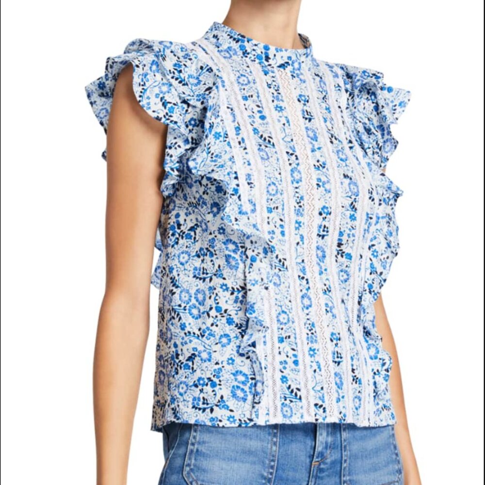 Veronica Beard Sol Ruffle Sleeve Floral Blouse Size 10 NWT